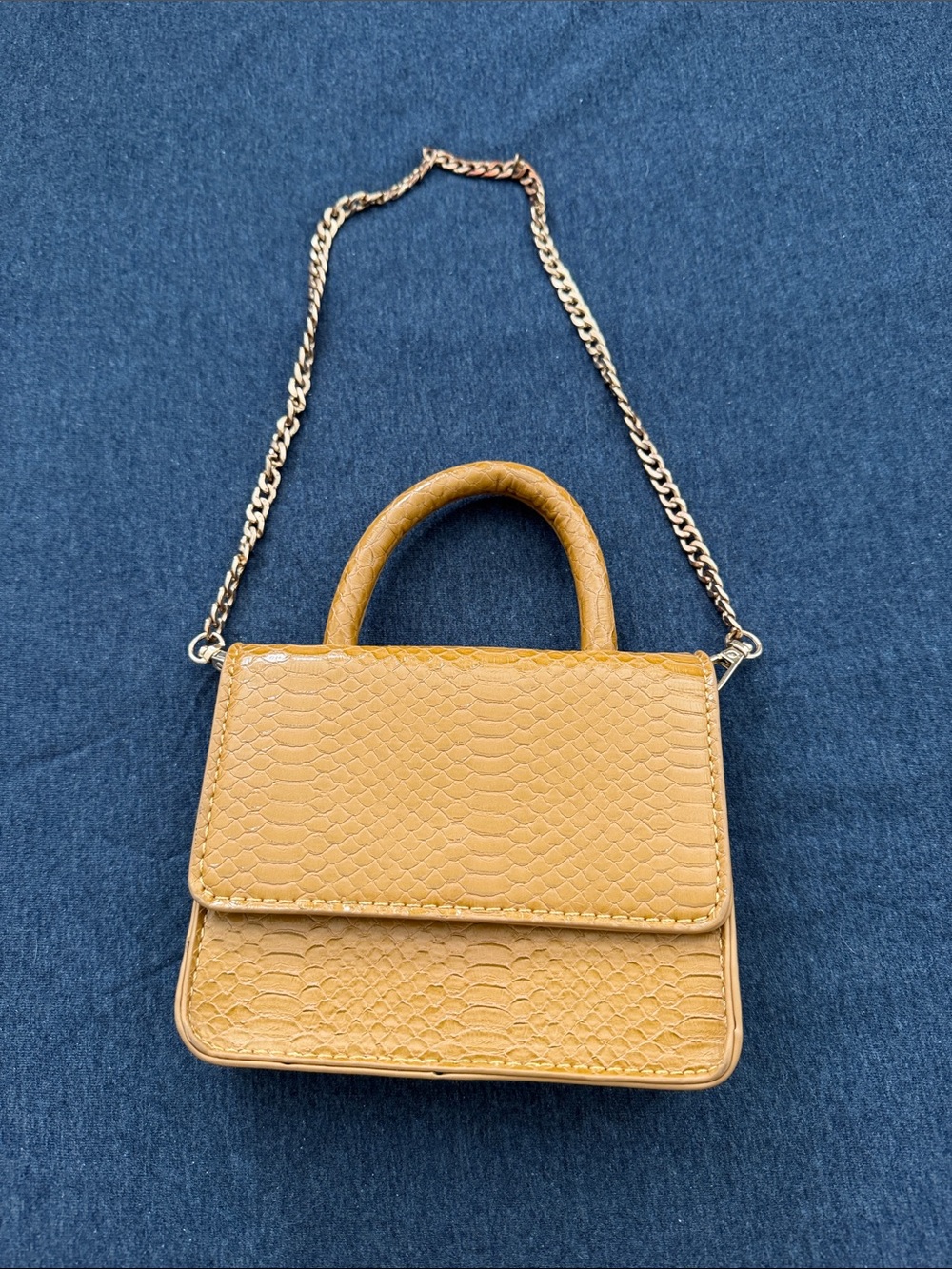 Women’s Tan Textured Mini Top-Handle Bag with Chain Strap